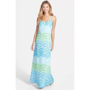 Lilly Pulitzer Blue and Green Silk Dusk Maxi Dress